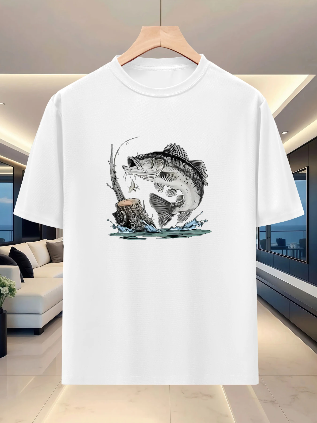 Gentle and atmospheric men's silhouette top for spring and summer outdoor creative graphic printing lazy round neck half sleeve