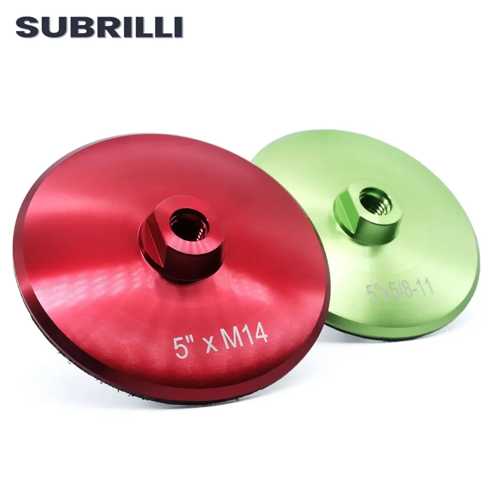 SUBRILLI-almohadilla de respaldo de gancho y bucle de 5 "con respaldo de aluminio rígido para almohadillas de pulido de 125mm, soporte de disco de eje de latón de 5/8" 11