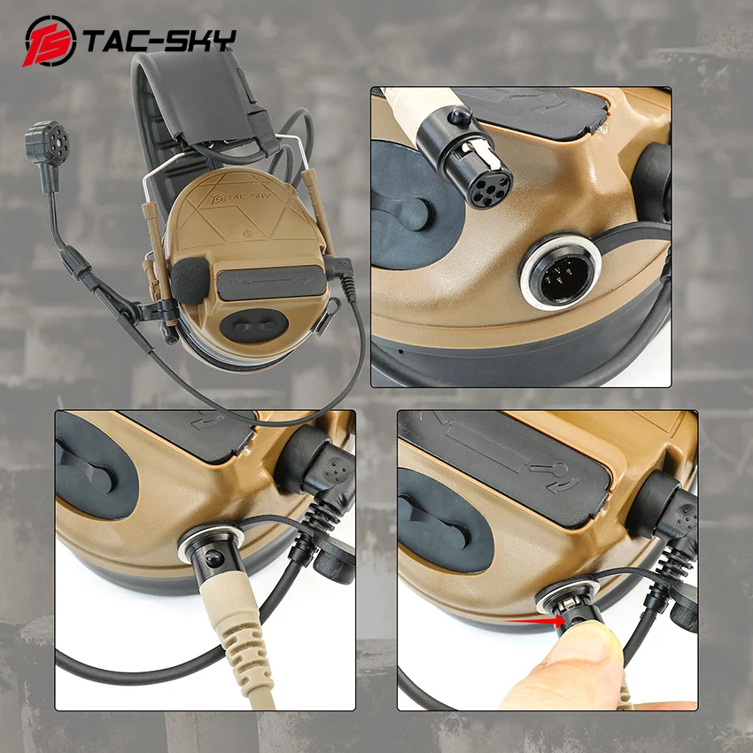 TAC-SKY New DSP Digital Chip Tactical Headset with Detachable 7.0mm Plug Cable C5 XPI PRO Hearing Protection Airsoft Headphones