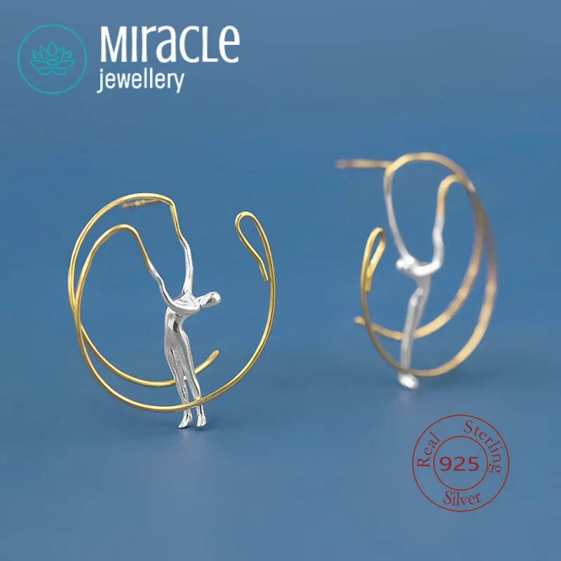 Miracle Sterling Silver 925 Original Design Unique Dancer Handmade Earrings Niche  Style Ear Jewelry