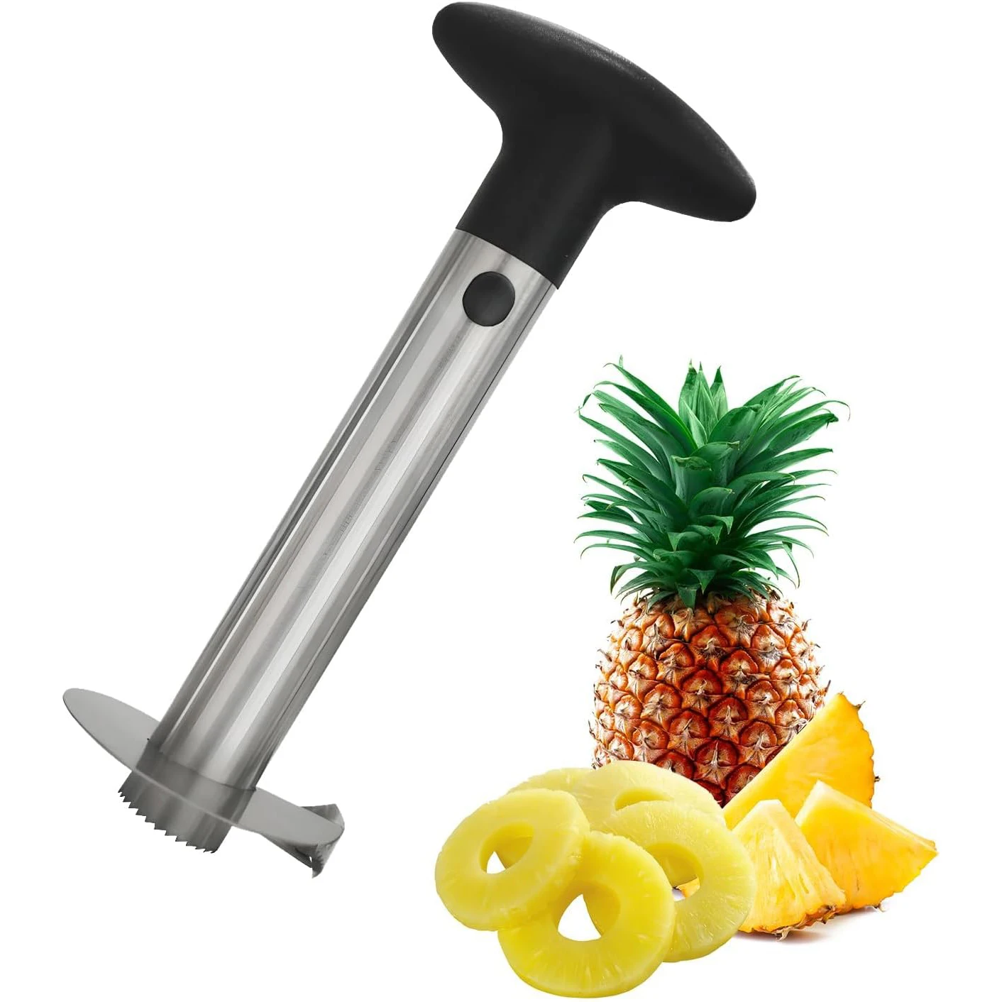

Слайсер для сердцевины ананаса из нержавеющей стали Ручной резак для удаления сердцевины ананаса с зубчатыми наконечниками Черный