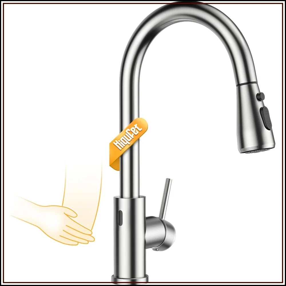 

Touchless Kitchen Sink Faucet with Pull Down Sprayer, Motion Sensor Stainless Steel for Pot Filler, Farmhouse, Camper, Bar, Laundry, Brushed Nickel