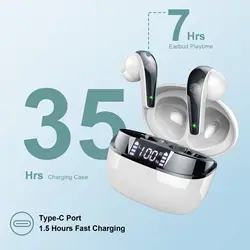 Wireless Earbuds, Bluetooth 5.3 Headphones In Ear with Dual Mic, 35H Wireless Earphones Sport with ENC Noise Canceling Mic.