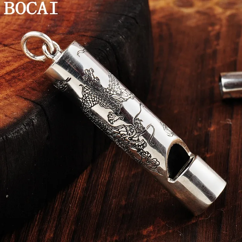 

BOCAI новый S925 серебряный ретро индивидуальный резной кулон для пары со свистком Дракона и Феникса
