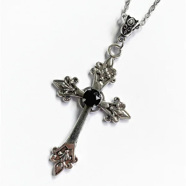 Cross pendant necklace Gothic style zircon inlaid 