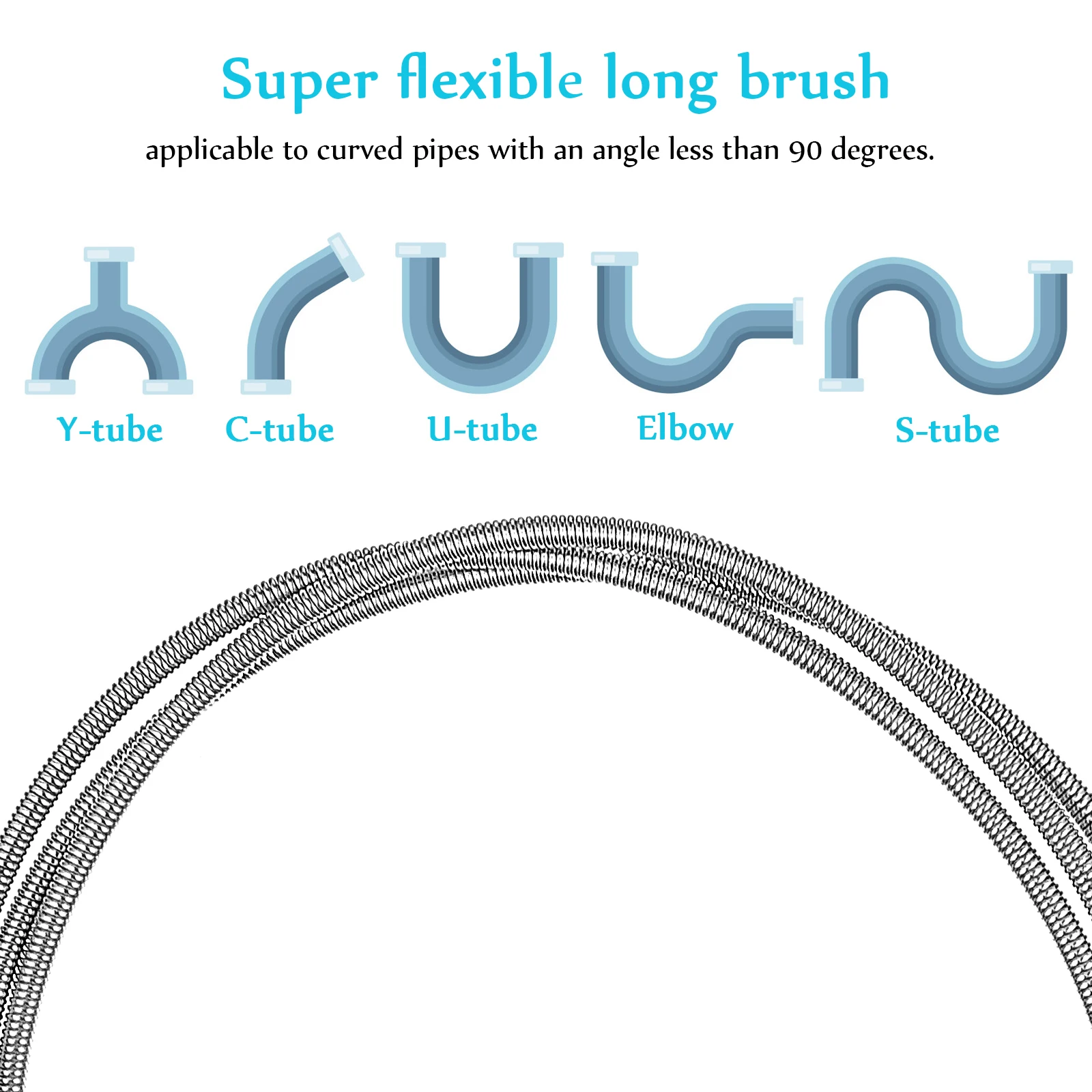 

2Pcs Long Flexible Drain Cleaning Brushes Tube Cleaners Soft Nylon Bristles for Sink Filter Hose Water Pump Cleaning