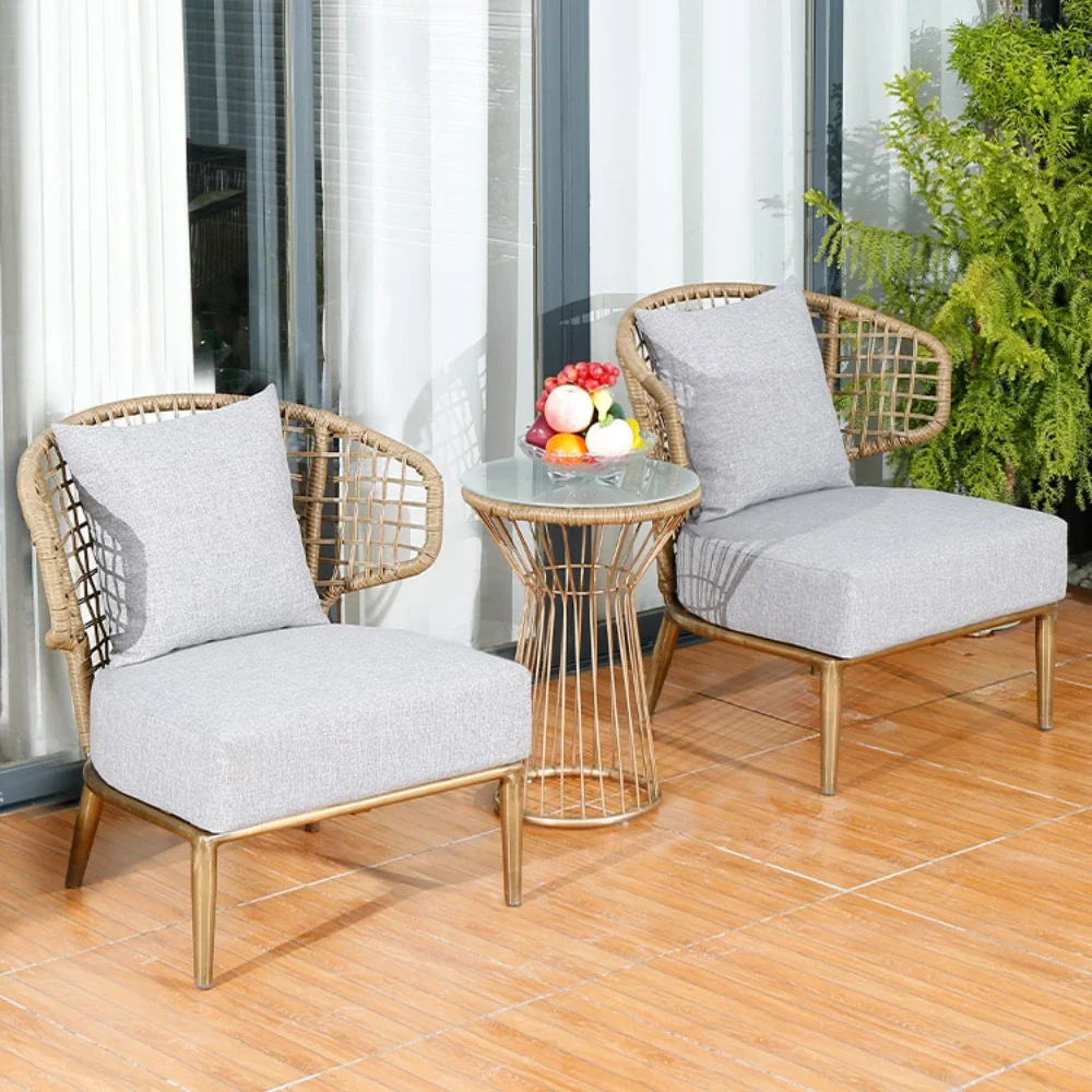 

Outdoor Balcony Nordic Entry Lux Style Leisure Tea Table Rattan Chair Three-Piece Set Combination