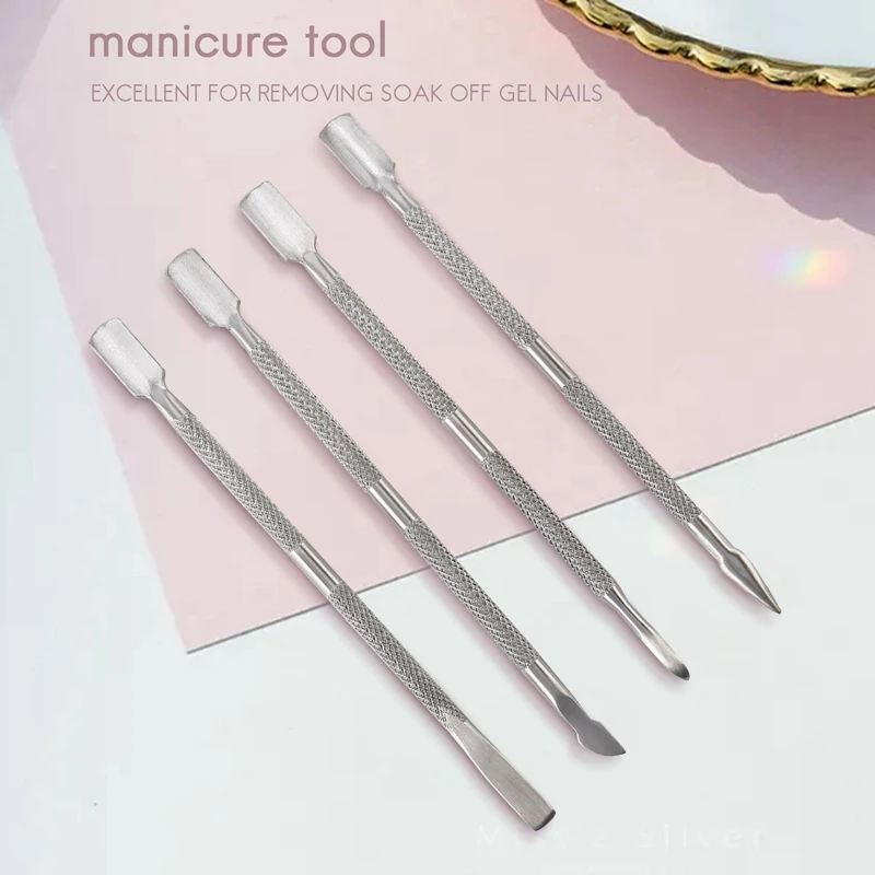 1 Set 4 Stuks Cuticula Pusher Uv Gel Polish Week Off Remover Tool Nail Art Cuticula Trimmer (4 Stuks, Zilver)