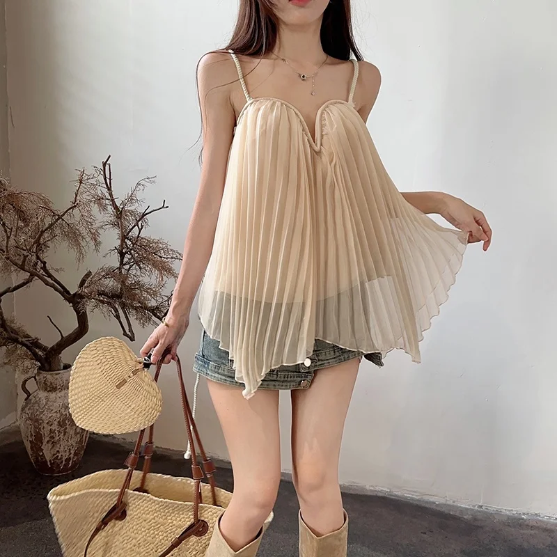 Summer Ele Pleated Svel Chiffon Top Women Beautiful Strapl Sweet Spicy Sexy Tube Top Pure Desire Girl Sexy Strap...