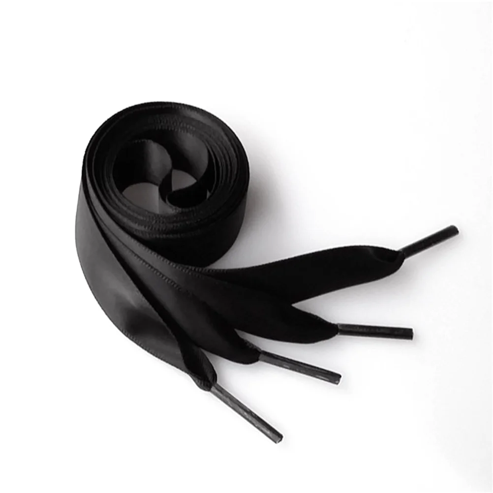 Laço de fita de seda cadarço plano para decoração de sapatos DIY, moda, preto, 07m, par