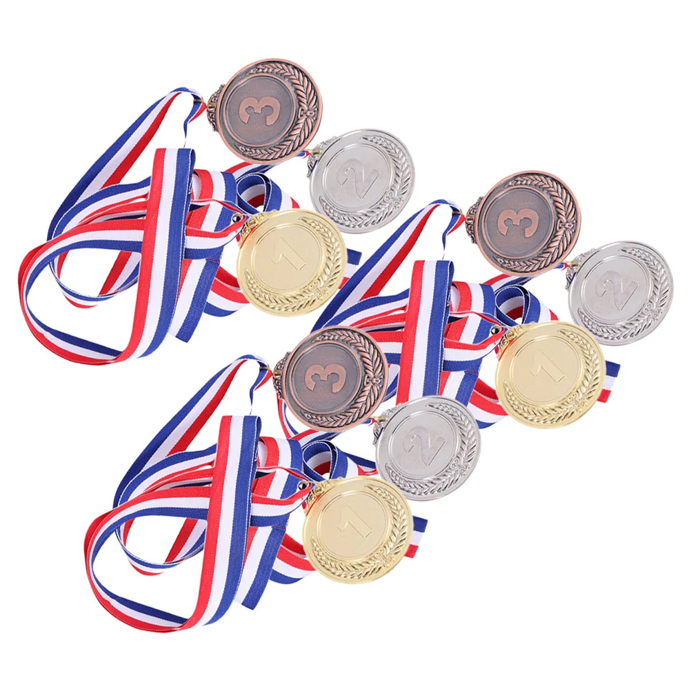 9 قطعة معدنية مع حبل جوائز المنافسة الرياضية المدرسة التعرف الرياضي سبائك الزنك بطل الدعائم الطرف معلقة ميداليات الجائزة