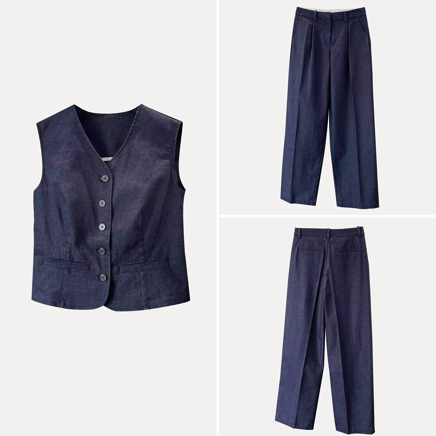 2025 outono novo terno de faion feminino jaet e calças conjunto personalidade temperamento falso denim listra diagonal ort sle