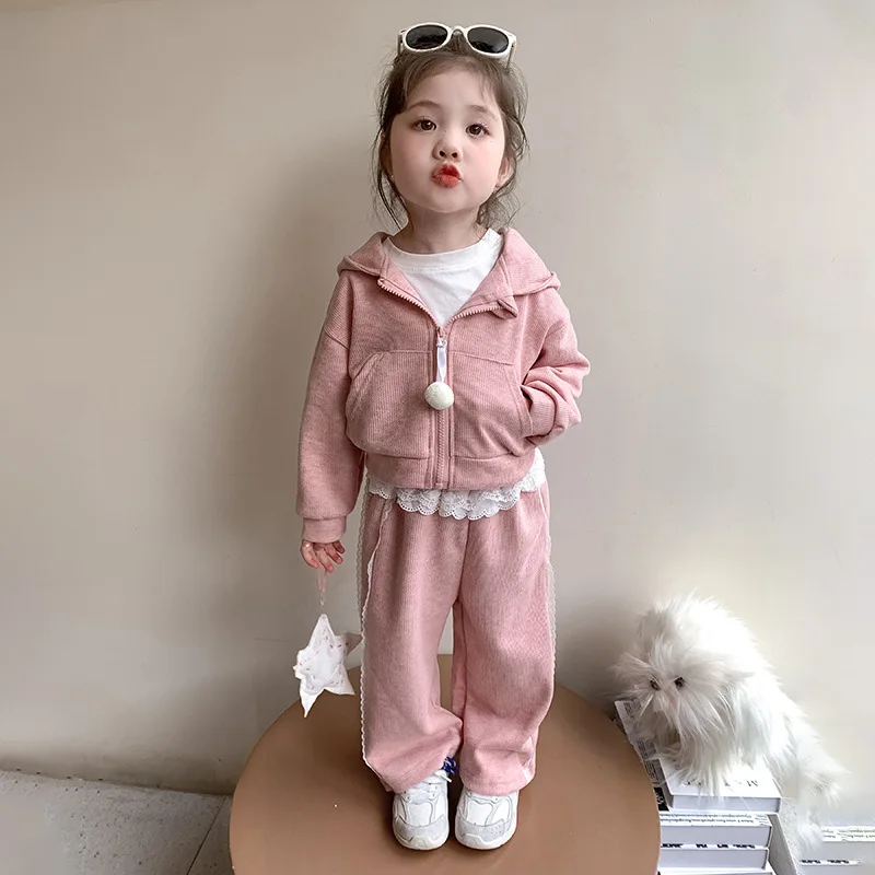 Girls Spring Sweater Set 2025 New Children's Foreign Style Korean Version Sweatpants Girls Casual Cute Spring Fashion
