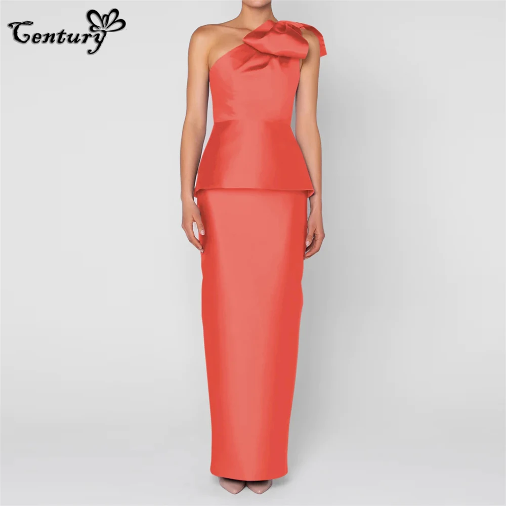 Coral Prom Dress Long One Shoulder Big Bow Slit Evening Party Gowns for Women Vestidos de Ocasion Formales Customized