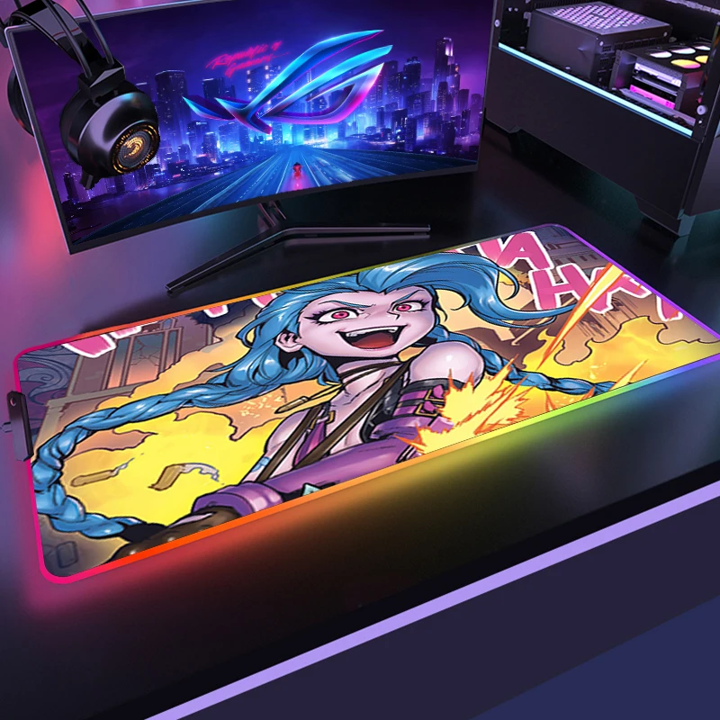 

PC Computer Keyboard Desk Pad ALeague of Legends Jinx Rubber RGBMouse Pad Gamer Arcane Desk Mat Large Mousepad Gamer Accessories