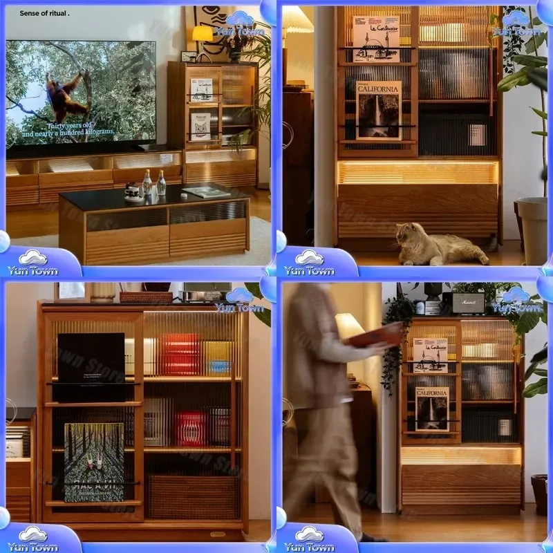 Left Rock Side Cabinet for TV Stand Locker Living Room Cherry Wood Storage Cabinet Wall Mounted Solid Wood Cabinet for Home