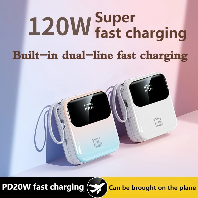 

10000mAh New Mini Compact Portable 120W Super Fast Charging Power Bank with Large Capacity of With Built-in Cables