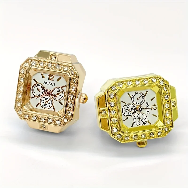 Trendy Diamond Ring Watch Square Full Diamond Adjustable Time Ring Watch Personalized Instagram