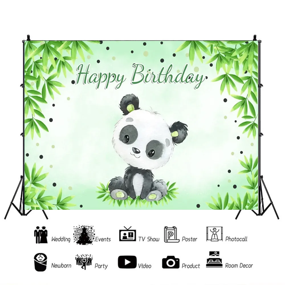 Cute Panda Theme Bamboo Birthday Party Background Photography Baby Shower Newborn Portrait Photo Customized Poster Photo Studio