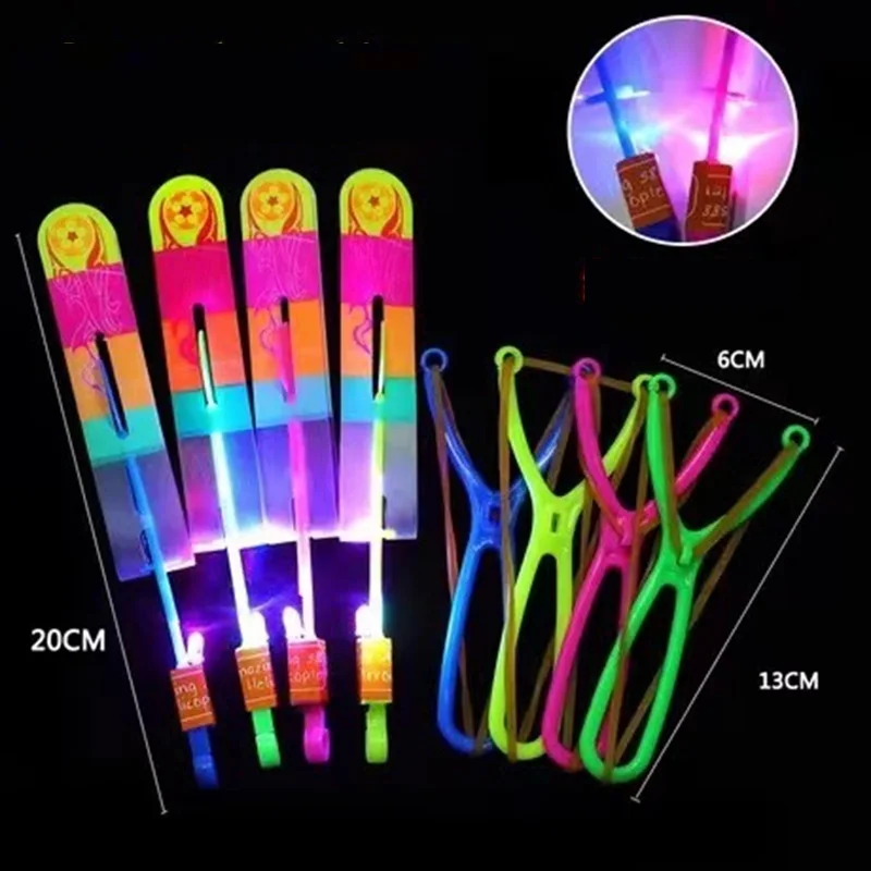 LED Light Slingshot Rubber Band Catapult Helicopter Flying Toys Fun Arrow Rocket Kids Birthday Party Favors Gift Pinata Filler