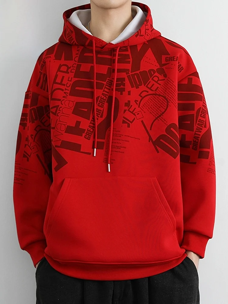 

Красная толстовка с капюшоном, весна 2026, мужская, свободного кроя, с длинным рукавом, из полиэстера, не мнущаяся, повседневная, с принтом, модный бренд Luy Year