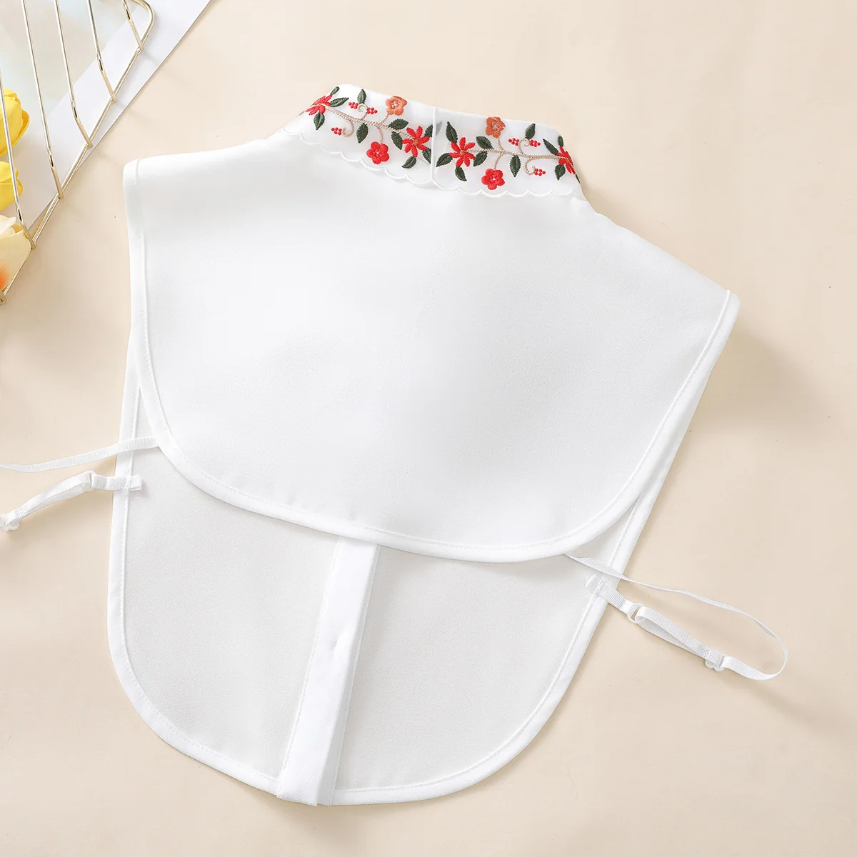 Ladies Fashion Embroidered Colorful Flower Collar with Sweater Bottom Shirt Versatile Detachable Chiffon Fake Collar