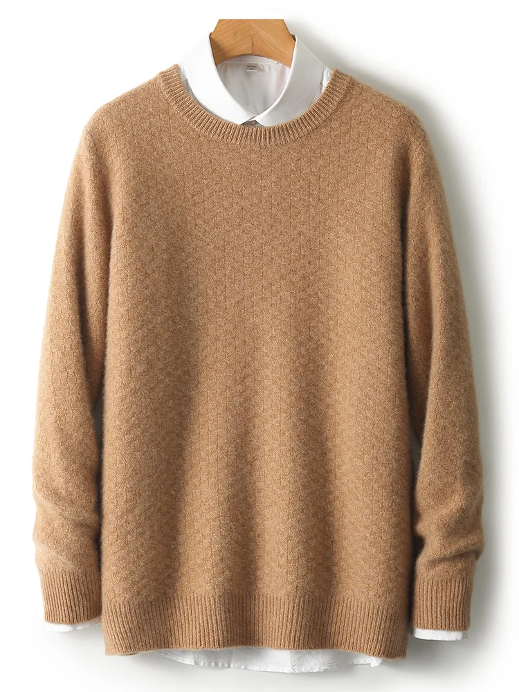 100% Merino Wool Men's Round Neck Base Sweater Thickened Autumn Winter Casual Fashionable Soft Knitted Wool Sweater