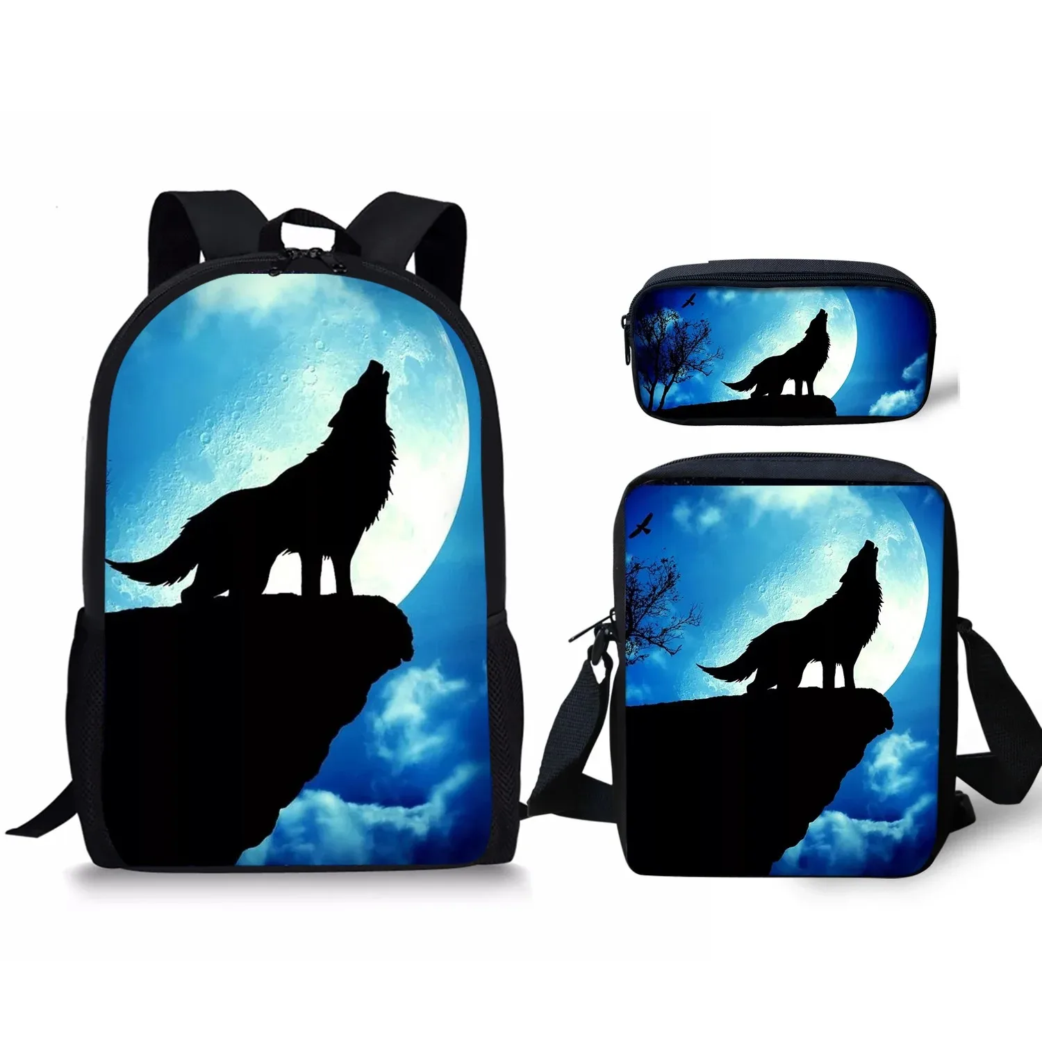 

Harajuku Wolf on the Moon Pattern 3D Print Backpack, Student School Backpack, Laptop Backpack, Backpack, Tilt Shoulder