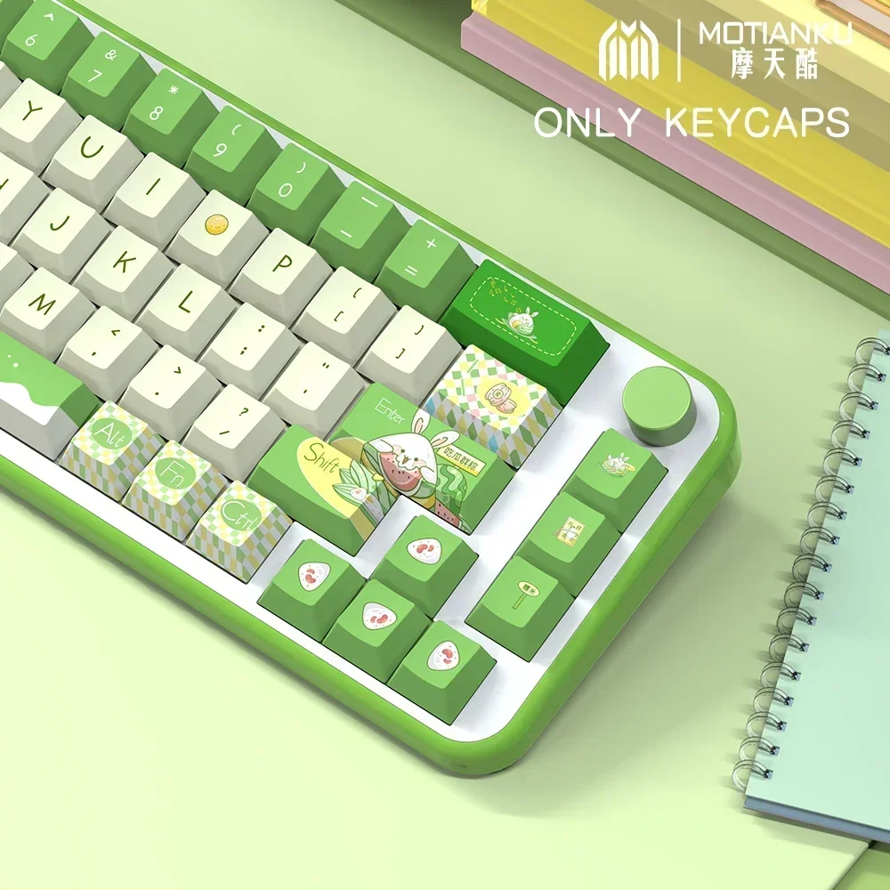 

Delicious 138/158 Keys PBT Dye-Sub Cherry Profile Keycaps Set for 61/68/87/104 Mechanical Keyboards (Green White Cute Theme)