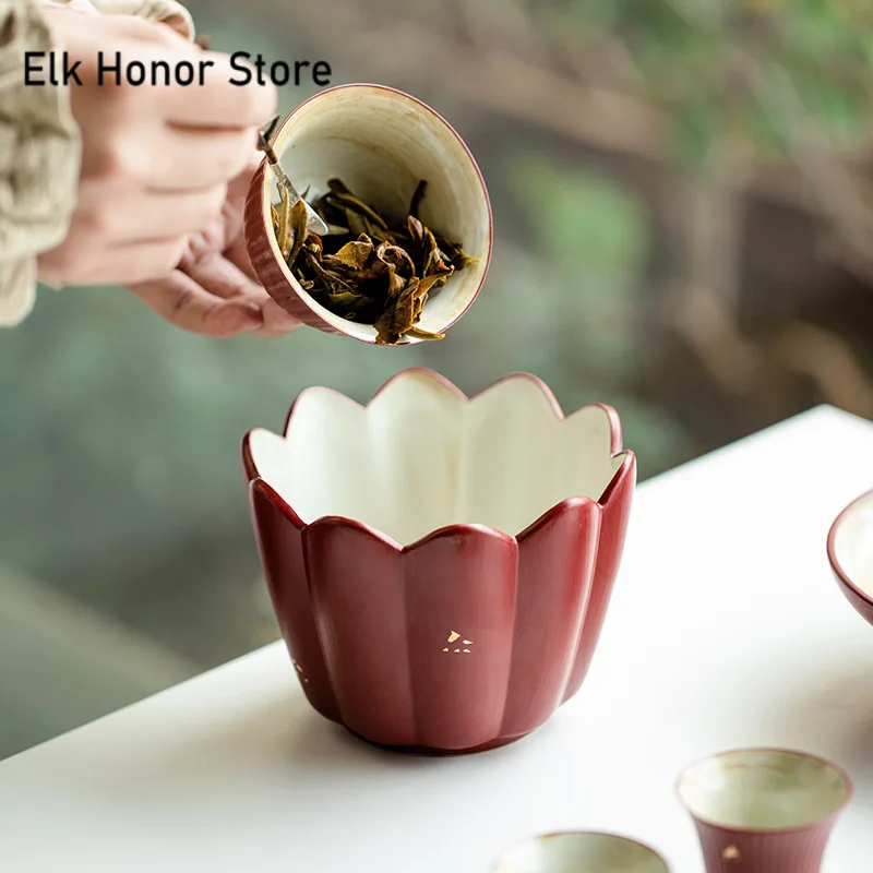 550ml Sprinkling Gold Ceramic Tea Wash Bowl Alum Red Tea Residue Barrel Handmade Petal Tea Dust Cylinder Barrel Tea Accessories