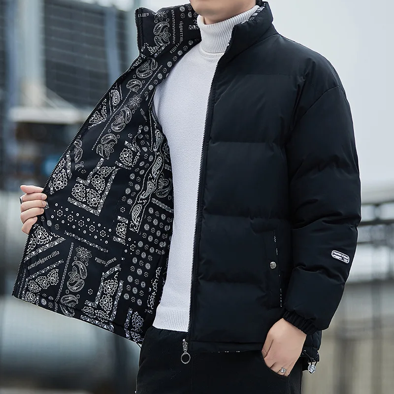 Men's Double-Sided Hooded Cotton Jacket Casual down Winter Coat Warm Thick Youth Couple's Outerwear