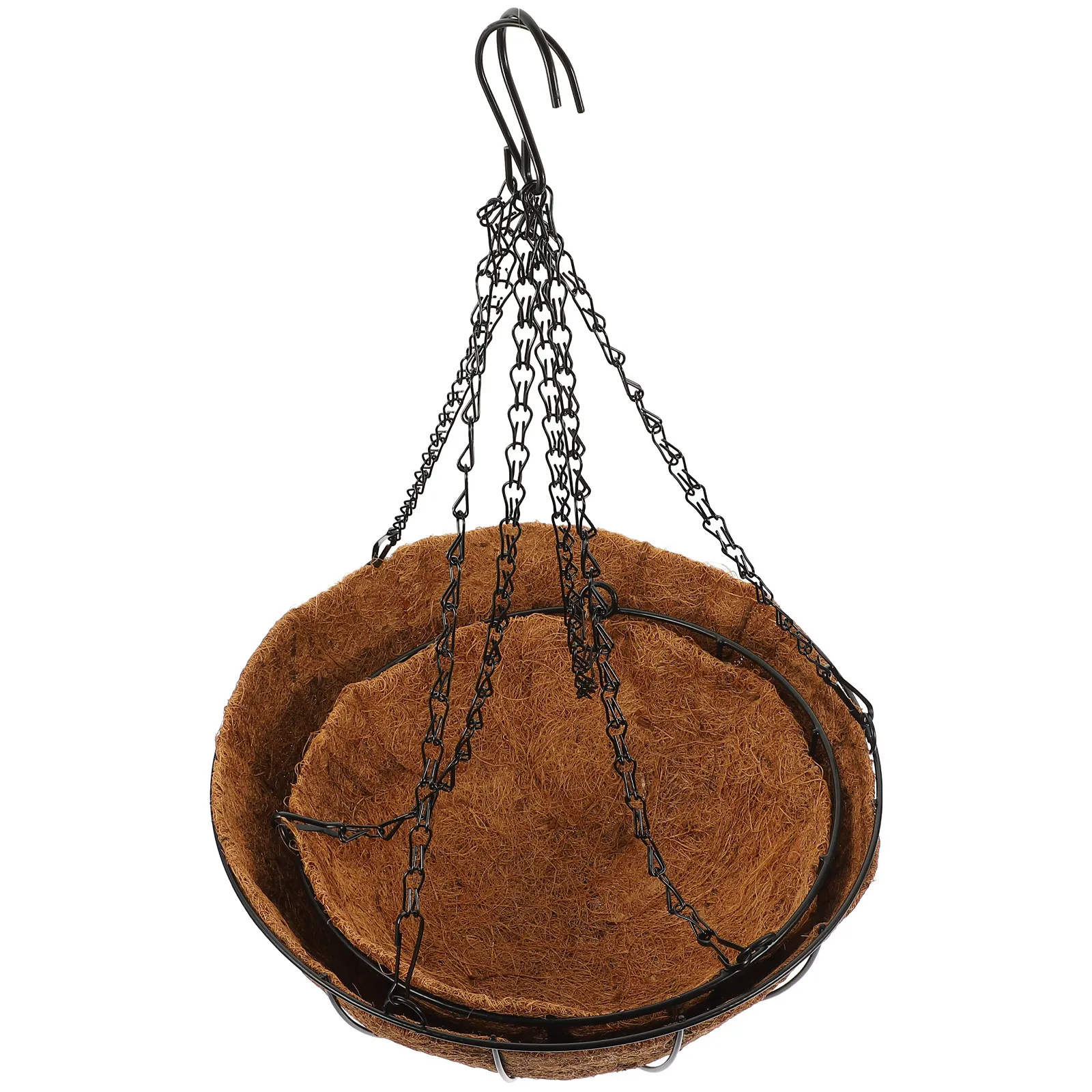 

2Pcs Coconut Fiber Hanging Basket Flower Pot Iron Wall Mounted Planter for Indoor Outdoor Garden Decoration Metal Hanging Plant