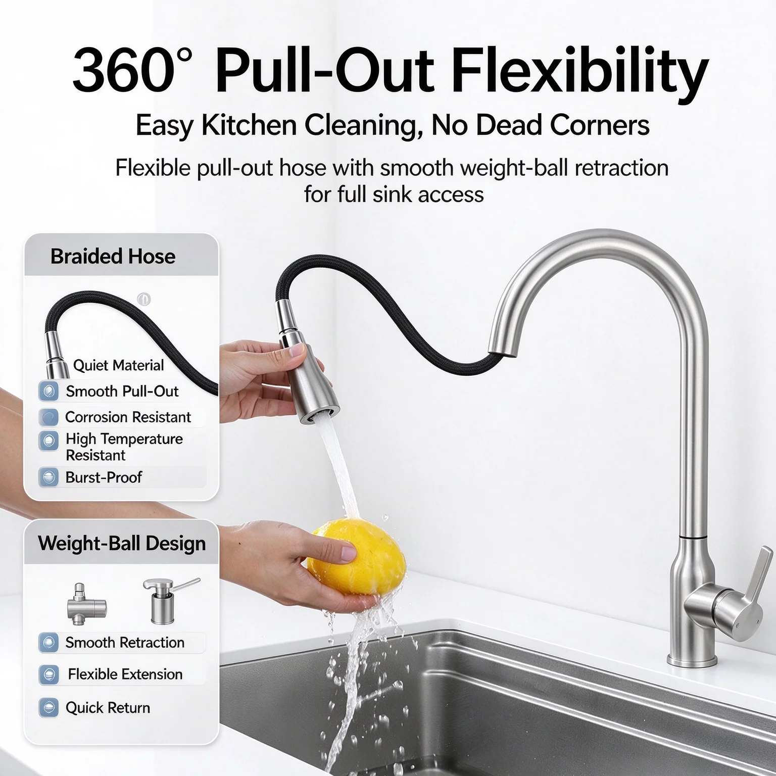 Water Saving Quiet 3-in-1 Pull-out Kitchen Sink Faucet 316 Stainless Steel Hot Cold Mixer Pure Water Pressurized  Anti-Splash
