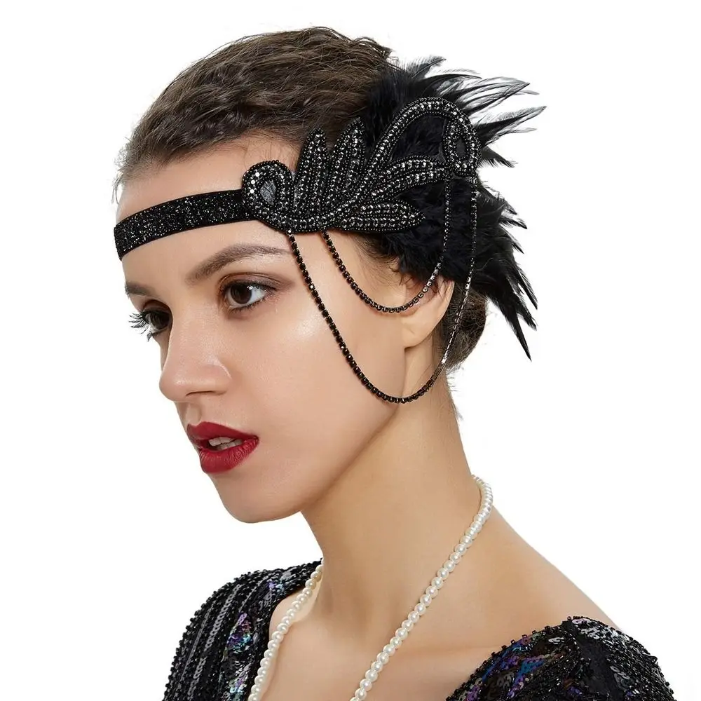 Party Gatsby sukienka Cosplay nakrycia głowy nakrycia głowy z piórami akcesoria na bal przebierańców cekinowa opaska do włosów w stylu koreańskim