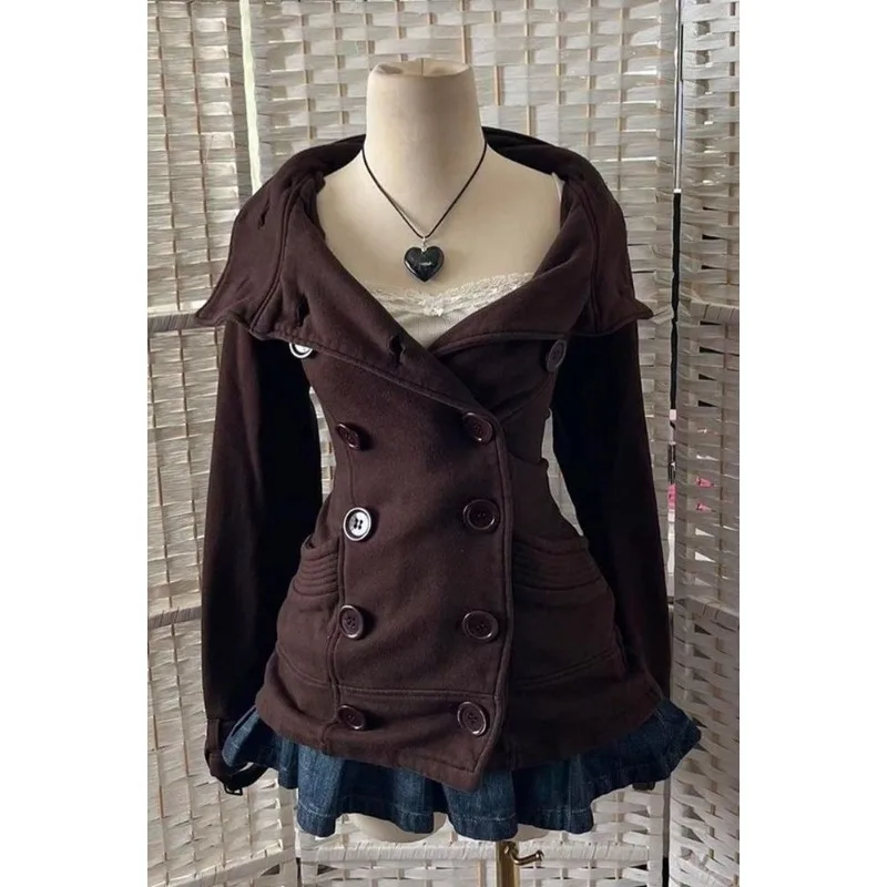 

Толстовка с капюшоном во французском стиле ретро, пальто с длинными рукавами для девочек, повседневная винтажная куртка в стиле панк, готический стиль Y2K Hruajuku, осенняя уличная одежда, женская толстовка