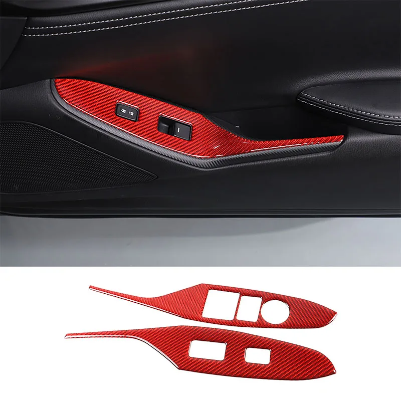 For 2016-2023 Mazda MX-5 Soft Carbon Fiber Car Glass Lift Button Frame Sticker Car Interior Protection Accessories 2Pcs