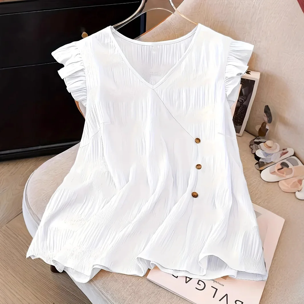 Femmes col en V chemises sans manches translucide femmes hauts à la mode été élégant couleur chemises femmes décontracté bureau chemises pour les femmes