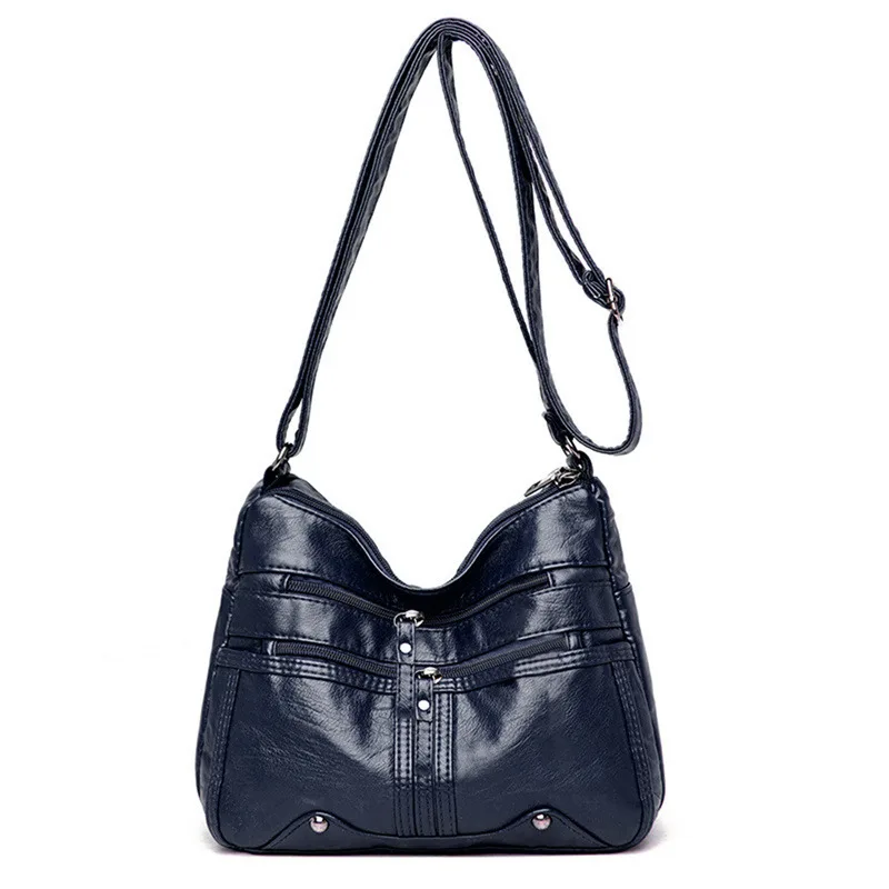 Women Soft Shoulder Bag PU Leather Purse Solid Messenger Crossbody Bags Mother Female Retro Multipocket Purse Handbag Ladies Bag