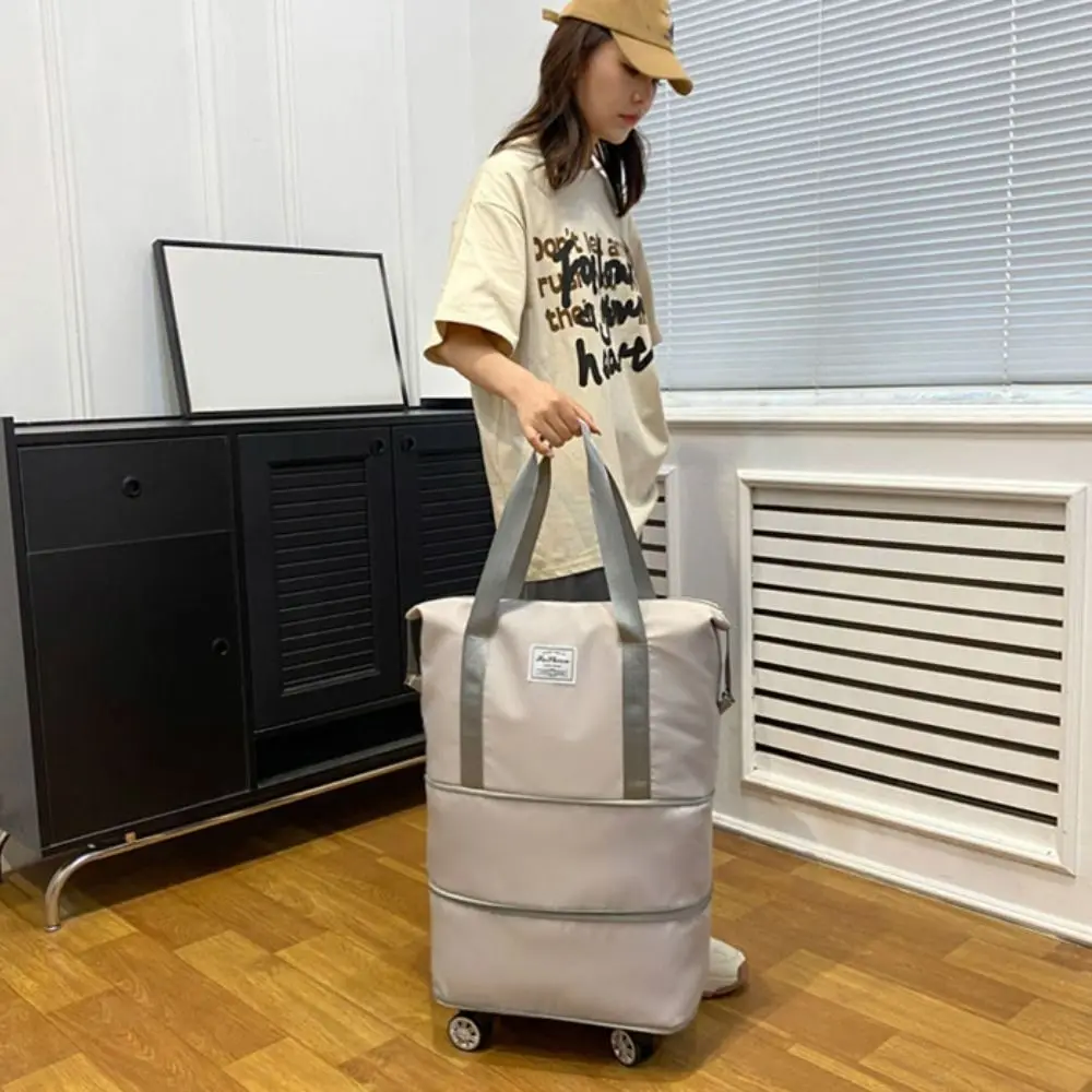 

Oxford Cloth Gym Bag with Wheels Dry-Wet Separation Sport Collapsible Travel Tote Bag Portable Expandable Luggage Storage Bag