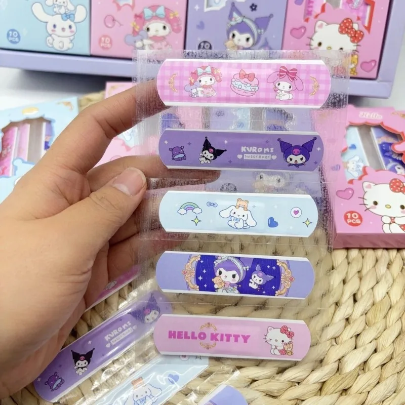 Sanrio Hello kitty Kuromi My melody Kawaii Band-Aid 10pcs boxed student children waterproof breathable wound wound hemostasis