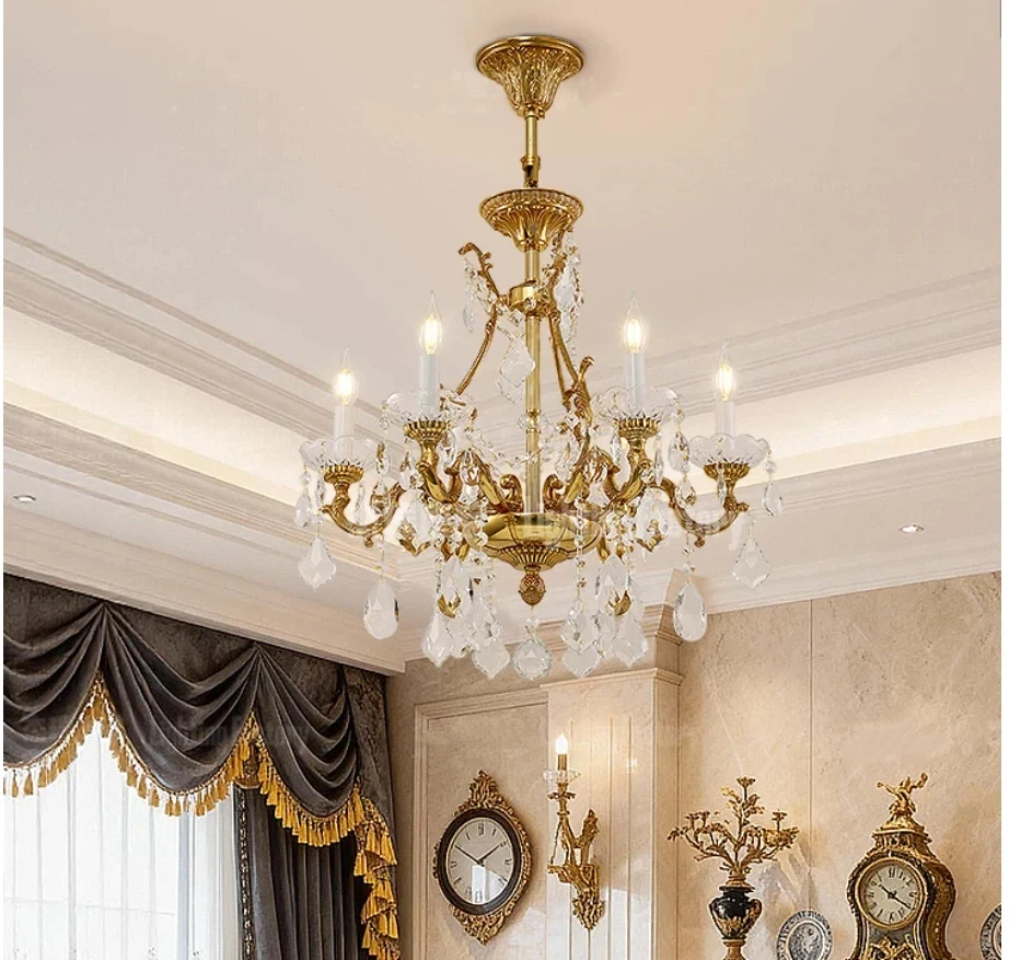 

Traditional French Brass Copper Chandelier D60cm H62cm 6lights E14 LED Crystal Chandelier Candle Style Lighting Home Decoration