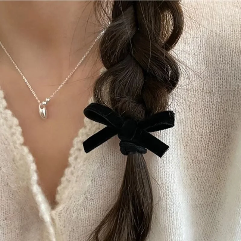 1/2pcs Vintage Black Small Velvet Bow Hair Clip For Women Girls Wedding Long Ribbon Korean Hairpins Barrette Hair Accessories