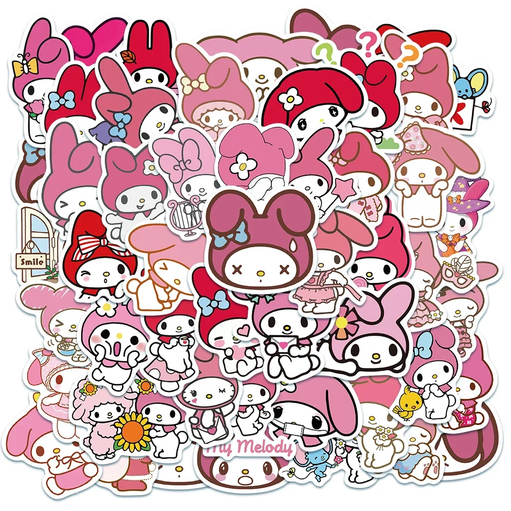 Kawaii My Melody Anime Stickers Sanrio Decal for Laptop Guitar Motorcycle Phone Luggage Car DIY Cartoon Sticker For Kids Toys