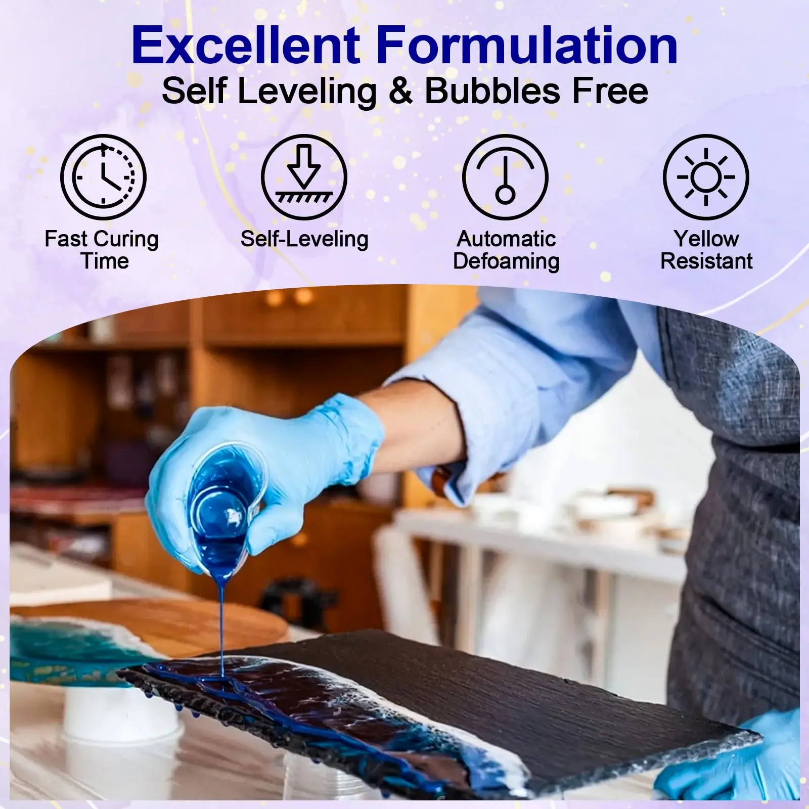 Crystal Clear Epoxy Resin ,High-Gloss & Bubbles Free,Self-Leveling Art Resina, Safe Resin for DIY Art,Wood,Jewelry, Coating