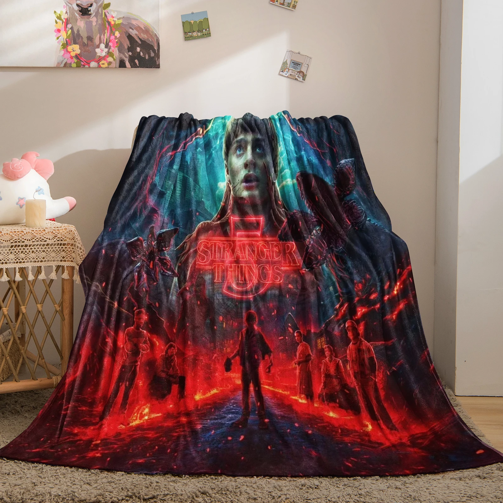 1PC Science Fiction Horror S-Stranger T-Things Printed Blanket Super Soft Flannel Blanket Must-Have for Horror Fandom Collectors