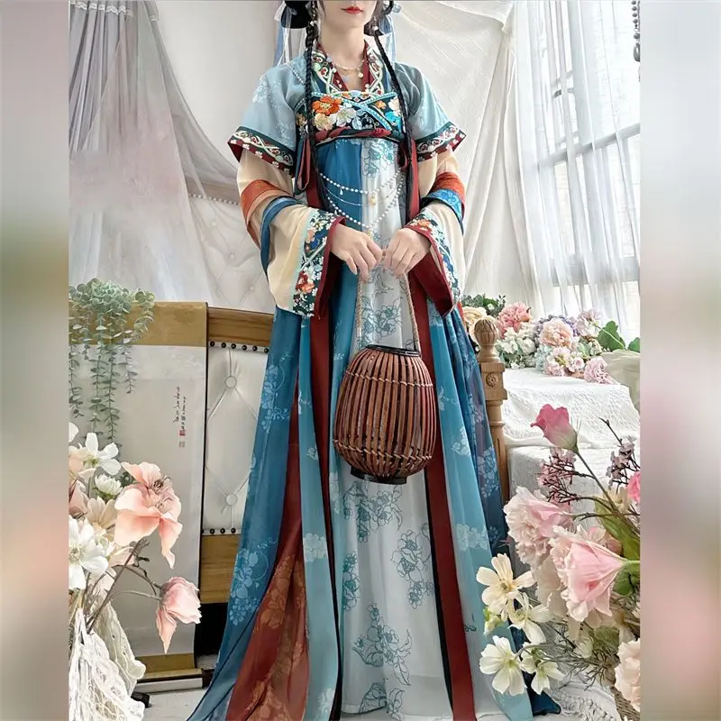 Robe Hanfu traditionnelle chinoise pour femmes, olympiques Tang bleus et orange, costume de cosplay nickel é, Halloween, carnaval féminin