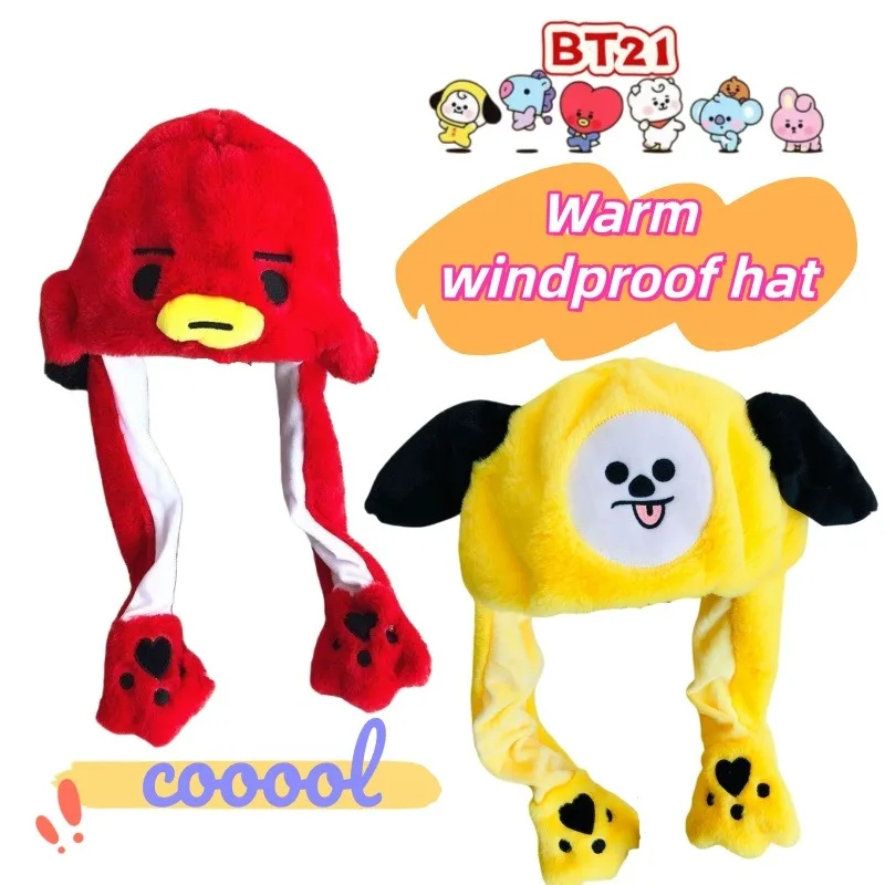 

New BT21 koya shooky chimmy tata high-value creative cartoon windproof warm hat sweet cute student ear protection one-piece hat