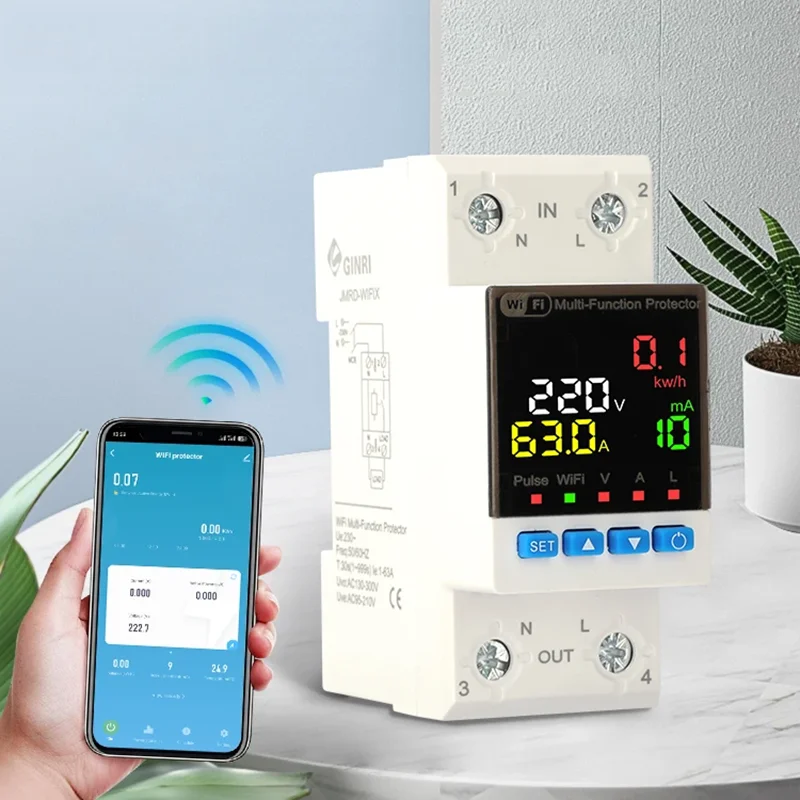

TUYA WiFi Smart 63A AC 220 В повышенного замыкания защита от утечки на землю реле устройство выключатель переключатель метр