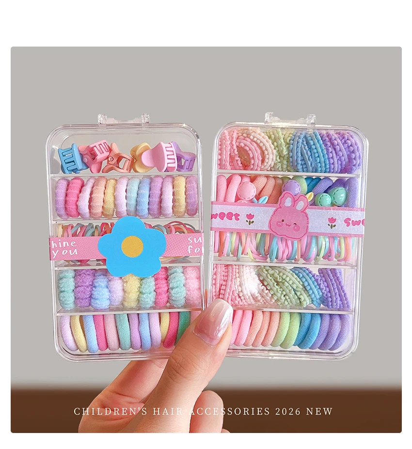 100 Stück/Box 2026 Neue Bonbonfarbene Koreanische Haaraccessoires für Kinder Hochelastische Schonende Haargummis Haarklammern für Mädchen Kleinkind Geschenk – Detail 3
