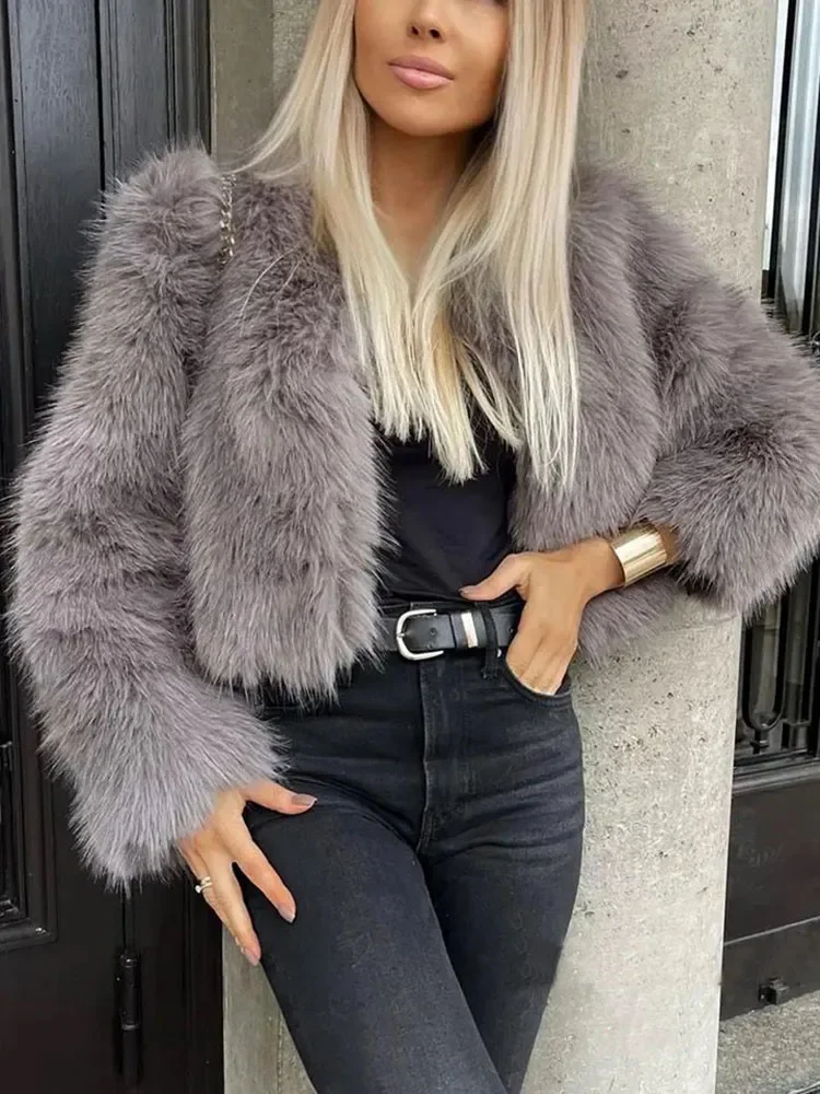 

Fashion Colorful Fluffy Faux Fur Jacket Women 2024 Solid Cropped White Pink Faux Fur Coat Women Jackets Winter Fur Coats